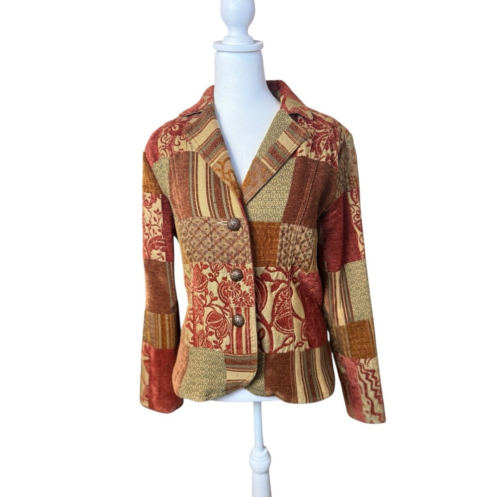 Vtg ELCC‎ Womens Tapestry Blazer Jacket Medium Patchwork Boho Bohemian 90s